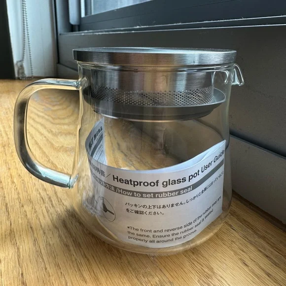 Muji Clear Heatproof Glass Pot Tea Infuser with Silver Top - Picture 4 of 6